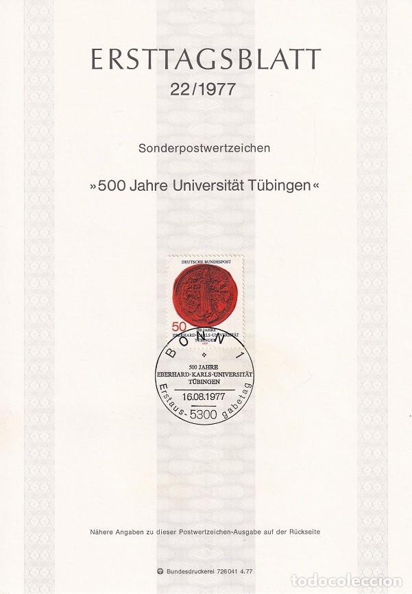 Briefmarken: Ersttagsblatt 22/1977 Bon / 500 Jahre Universit&auml;t T&uuml;bingen - 500 Aniv. Universidad T&uuml;bingen &middot; Sell..
