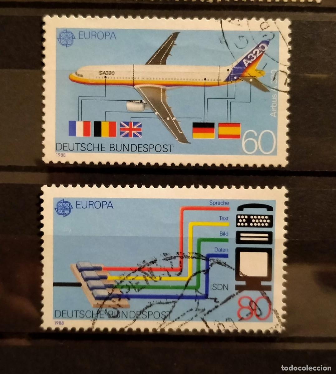 Stamps: Alemania RFA 1988 Yvert 1199 1200 Michel 1367 1368 Usado EUROPA CEPT Transportes comunicaciones
