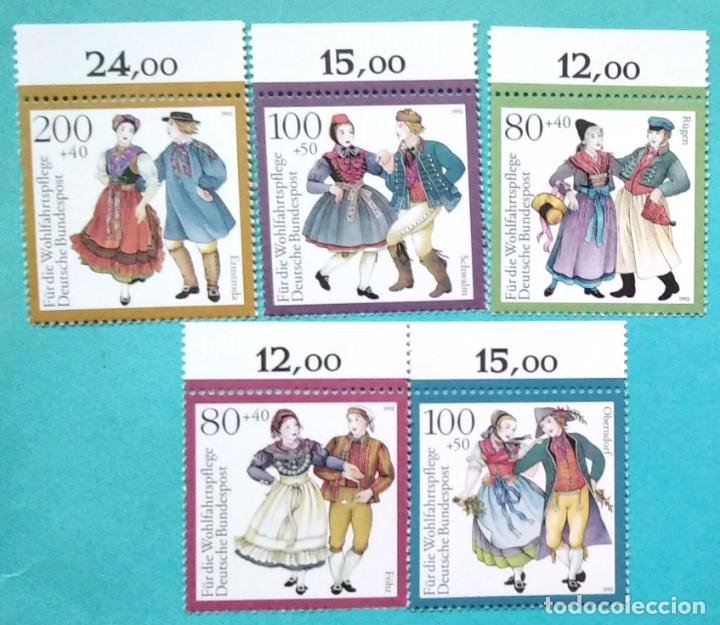 Sellos: A. Federal. 1528/32 Trajes regionales: F&ouml;hr, R&uuml;gen, Schwalm, Oberndorf, Ernstroda. 1993. Sellos nuev