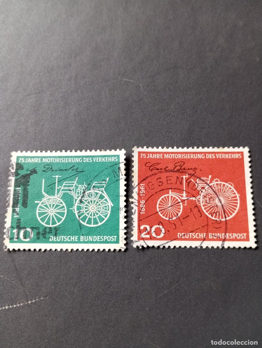 Sellos: ALEMANIA, REP&Uacute;BLICA FEDERAL,RFA, 1961, ANIVERSARIO DEL AUTOMOVIL, YT 235/6