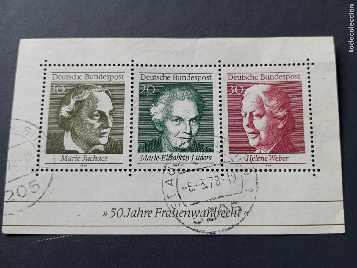Stamps: ALEMANIA, REP&Uacute;BLICA FEDERAL,RFA, 1969, CINCUENTENARIO DEL VOTO FEMENINO, YT HB 4