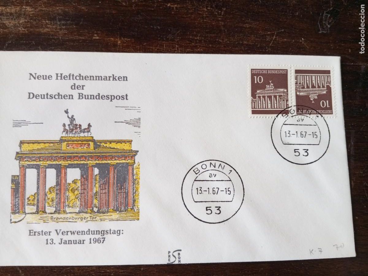 Stamps: ALEMANIA, REP&Uacute;BLICA FEDERAL, RFA,1967, PUERTA DE BRANDENBURGO, SPD YT 368, k 7