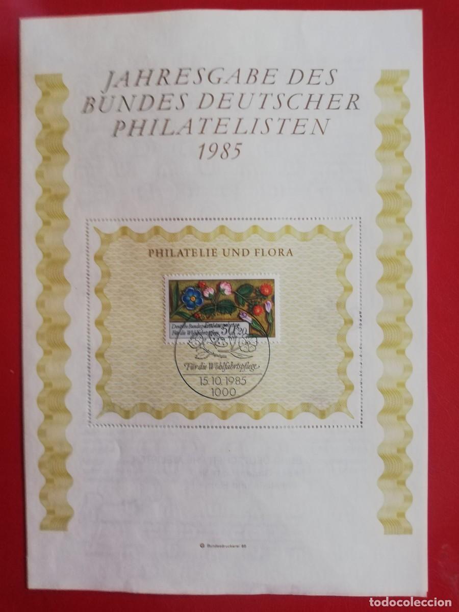 Sellos: REPUBLICA FEDERAL ALEMANA.-JAHRESGABE DES BUNDES DEUTSCHER PHILATELISTEN.-PHILATELIE UND FLORA.-1985