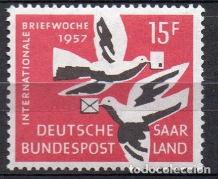 Francobolli: ALEMANIA SARRE A&Ntilde;O 1957 YV 390*** SEMANA INTERNACIONAL DE LA CARTA ESCRITA PALOMAS AVES
