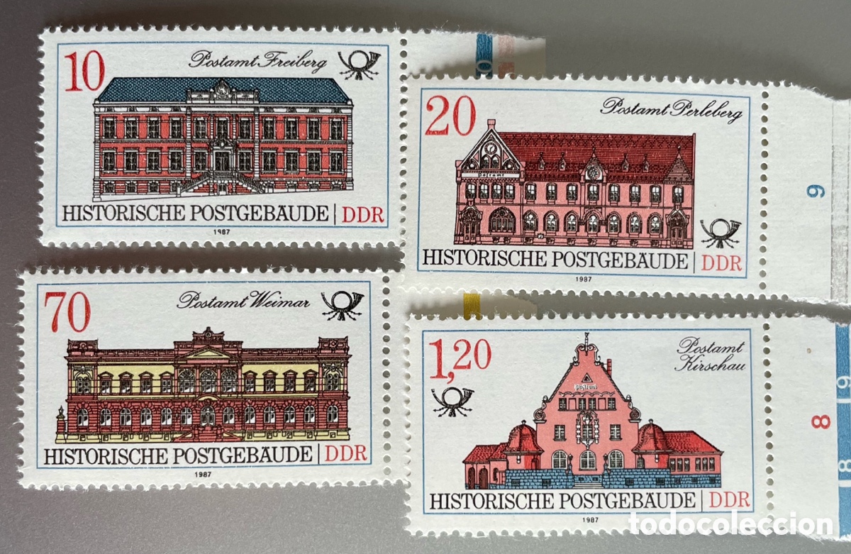 Sellos: Alemania Democratica. RDA. DDR. 1987. Edificios postales. Edificios hist&oacute;ricos de correos. 1987 - Foto 1
