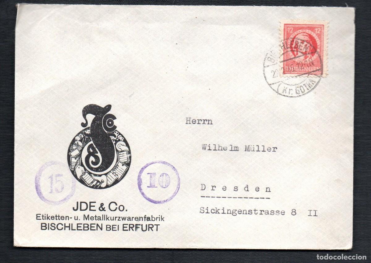 Stamps: OCUPACI&Oacute;N SOVI&Eacute;TICA. 1946. SOBRE COMERCIAL. MI 97. F&Aacute;BRICA FERRETERIA MET&Aacute;LICA.