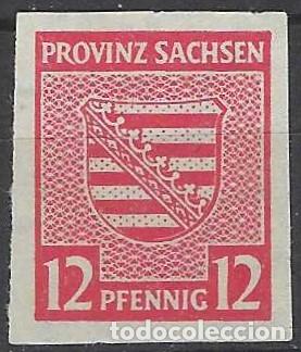 Timbres: SAJONIA, ZONA ZOVI&Eacute;TICA 1945 - ESCUDO DE ARMAS, 12 PF ROSADO OSCURO, SIN DENTAR - MSG