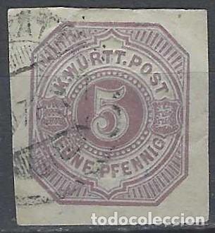 Selos: W&Uuml;RTTEMBERG 1875 - CIFRAS, 5 PFG VIOLETA EN PAPEL - USADO