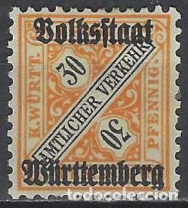 Selos: W&Uuml;RTTEMBERG 1919 - S. SERVICIO, SOBREIMPRESO 30 AMARILLO/NEGRO - MSG