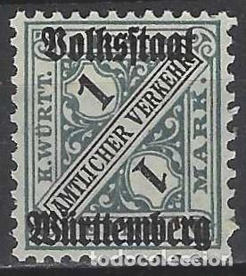 Sellos: W&Uuml;RTTEMBERG 1919 - S. SERVICIO, SOBREIMPRESO 1 MK VERDE/NEGRO - MH*
