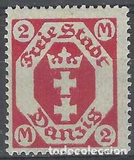 Sellos: DANZIG 1922 - ESCUDO, 2 MK ROJO - MH* - Foto 1