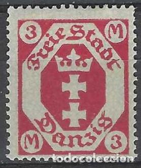 Sellos: DANZIG 1922 - ESCUDO, 3 MK ROJO - MH* - Foto 1