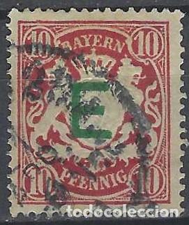 Sellos: BAVIERA 1908 - S. SERVICIO, ESCUDO DE ARMAS SOBREIMPRESO &rdquo;E&rdquo; - USADO - Foto 1