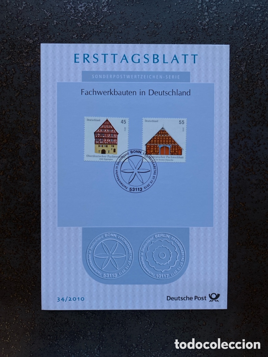 Briefmarken: Sellos, tarjeta matasellos primer d&iacute;a, de Alemania 2010 Yvert 2648/49 Edificios