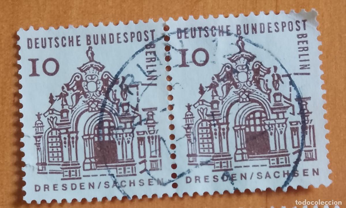 Sellos: ALEMANIA - V/F I0 - A&Ntilde;O 1967 - DRESDEN/SACHSEN, CASTILLO - TIRA CON DOS SELLOS.