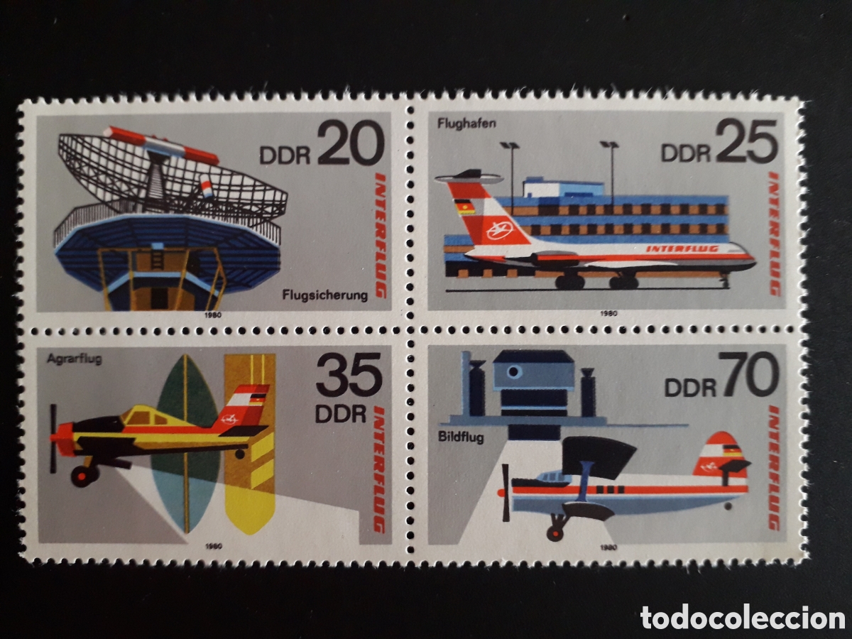 Francobolli: ALEMANIA ORIENTAL DDR YVERT 2177/80 SERIE COMPLETA NUEVA *** 1980 AEROPUERTO AVIONES PEDIDO M&Iacute;NIM 3&euro;