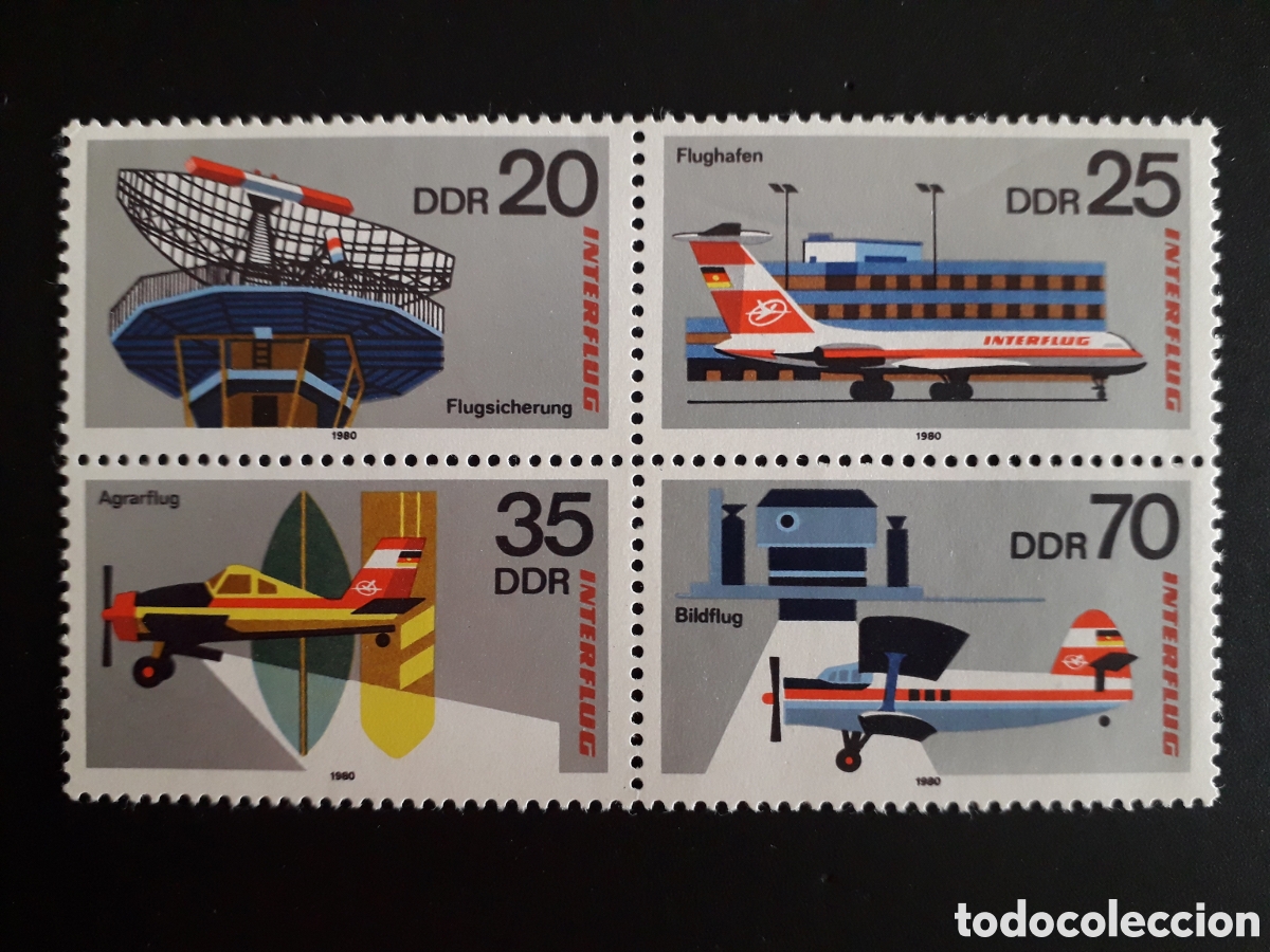 Francobolli: ALEMANIA ORIENTAL DDR YVERT 2177/80 SERIE COMPLETA NUEVA *** 1980 AEROPUERTO AVIONES PEDIDO M&Iacute;NIM 3&euro;