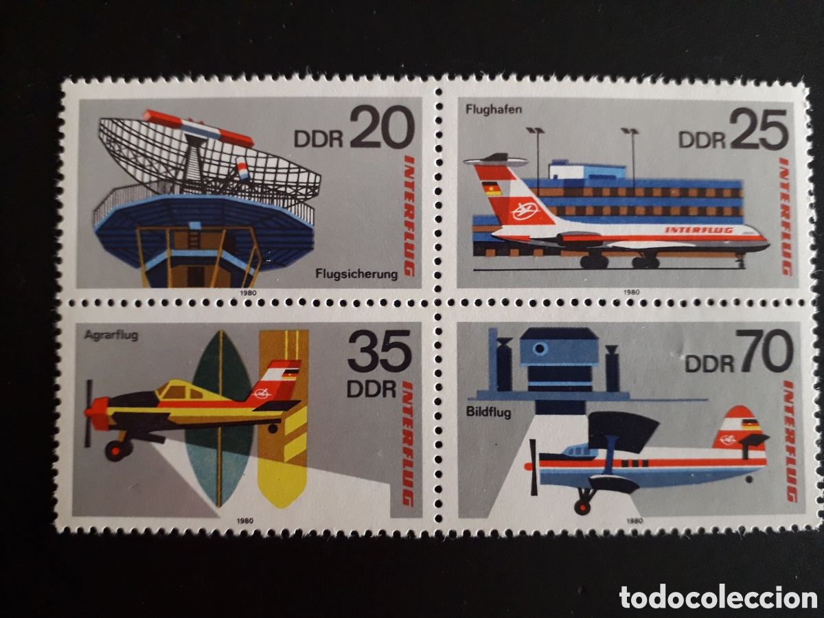 Francobolli: ALEMANIA ORIENTAL DDR YVERT 2177/80 SERIE COMPLETA NUEVA *** 1980 AEROPUERTO AVIONES PEDIDO M&Iacute;NIM 3&euro;