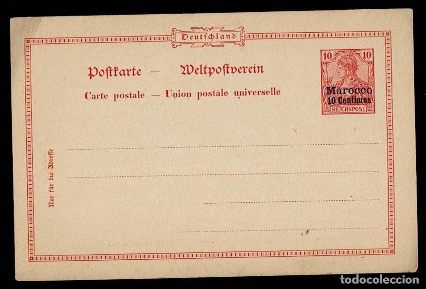 Selos: 473-6 Entero Postal ALEMAN de 10 REICHPOST Color ROJO con scga. MOROCCO 10 CENTIMOS