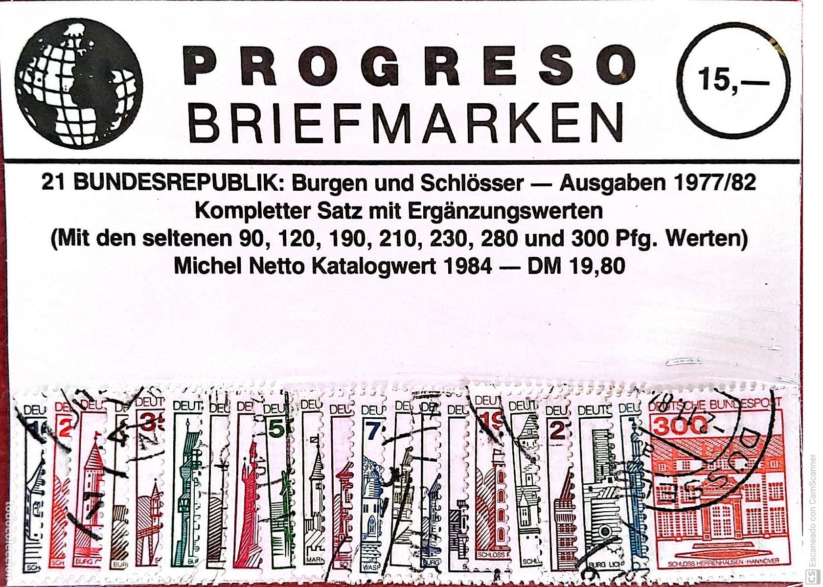 Sellos: Alemania Federal. 21 Sellos usados del a&ntilde;o 1977/82 Bandeja Progreso cerrada.