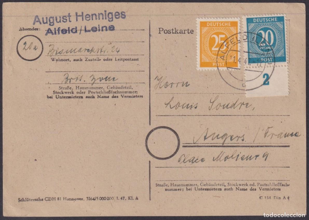 Francobolli: F-EX56589 GERMANY OCCUPATION BIZONE 1948 20+25pf ALFELD LEINE SPECIAL CARD.