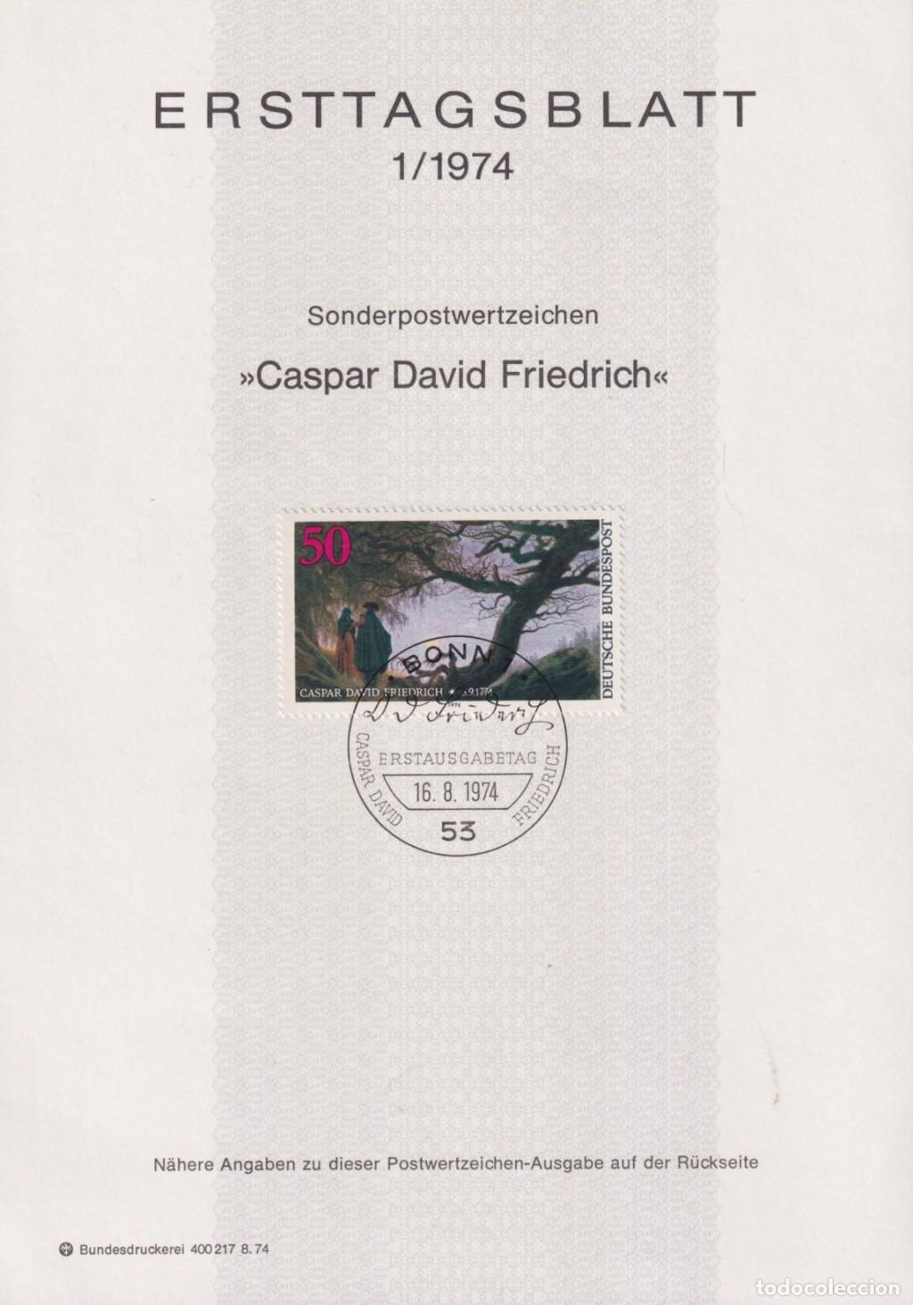 Timbres: F-EX61125 GERMANY 1974 ERSTTAGSBLATT 1/1974 GASPAR DAVID FRIEDRICH ART PAINTING.