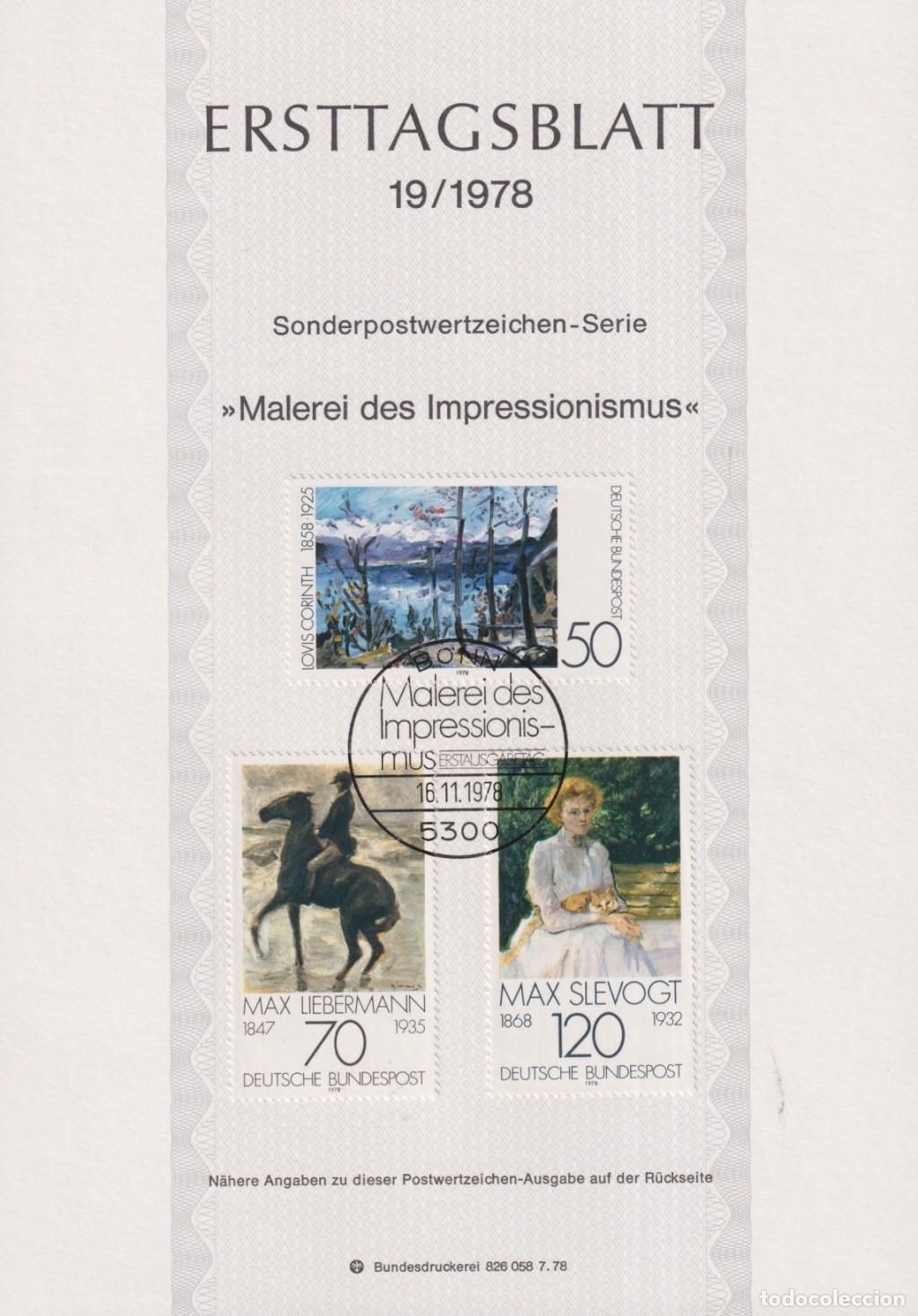 Timbres: F-EX61143 GERMANY 1978 ERSTTAGSBLATT 19/1978 ART PAINTING LIEBERMAN SLEVOGT CORINTH.