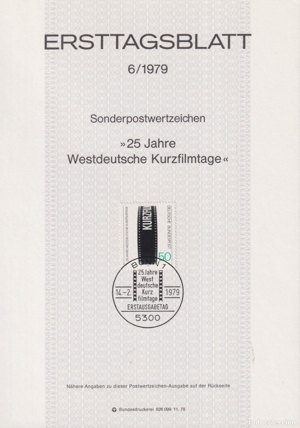 Sellos: F-EX61152 GERMANY 1979 ERSTTAGSBLATT 6/1979 25th ANNIV SHORT FILM FESTIVAL KURZ.