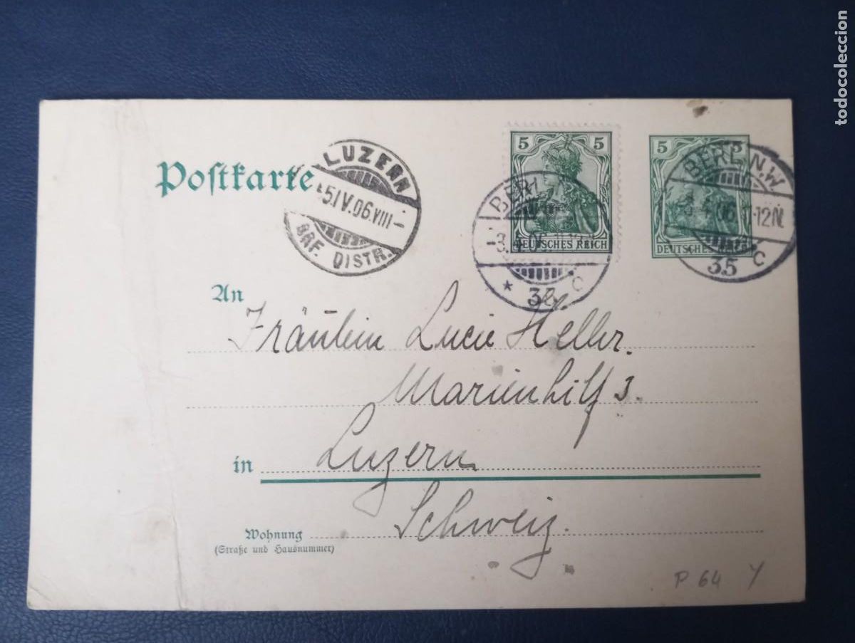 Stamps: ALEMANIA, 1906, ENTERO POSTAL P 64 Y CIRCULADO A SUIZA, MATASELLOS LLEGADA
