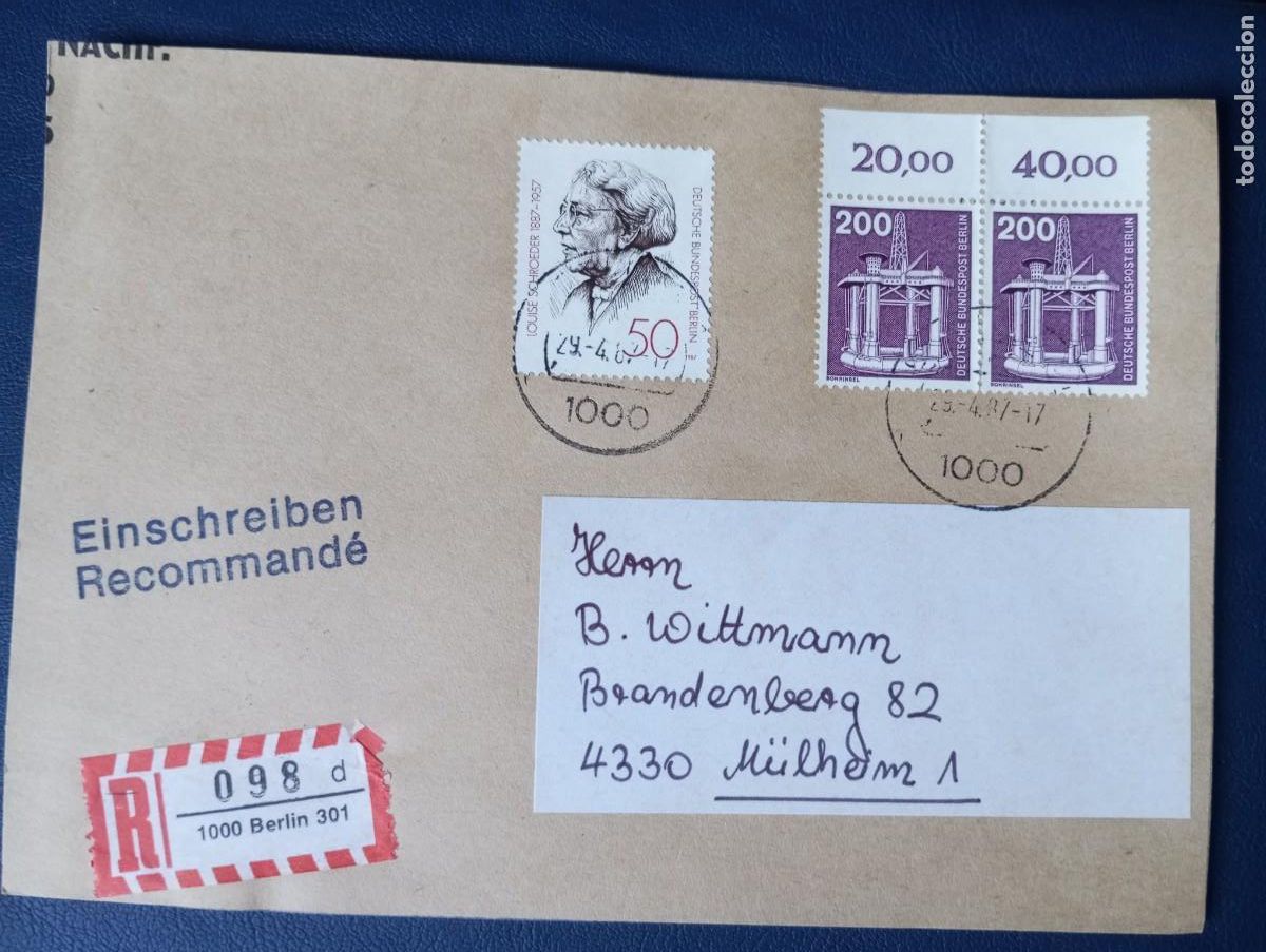 Sellos: ALEMANIA, BERLIN, 1987, FRONTAL DE CERTIFICADO DE BERLIN
