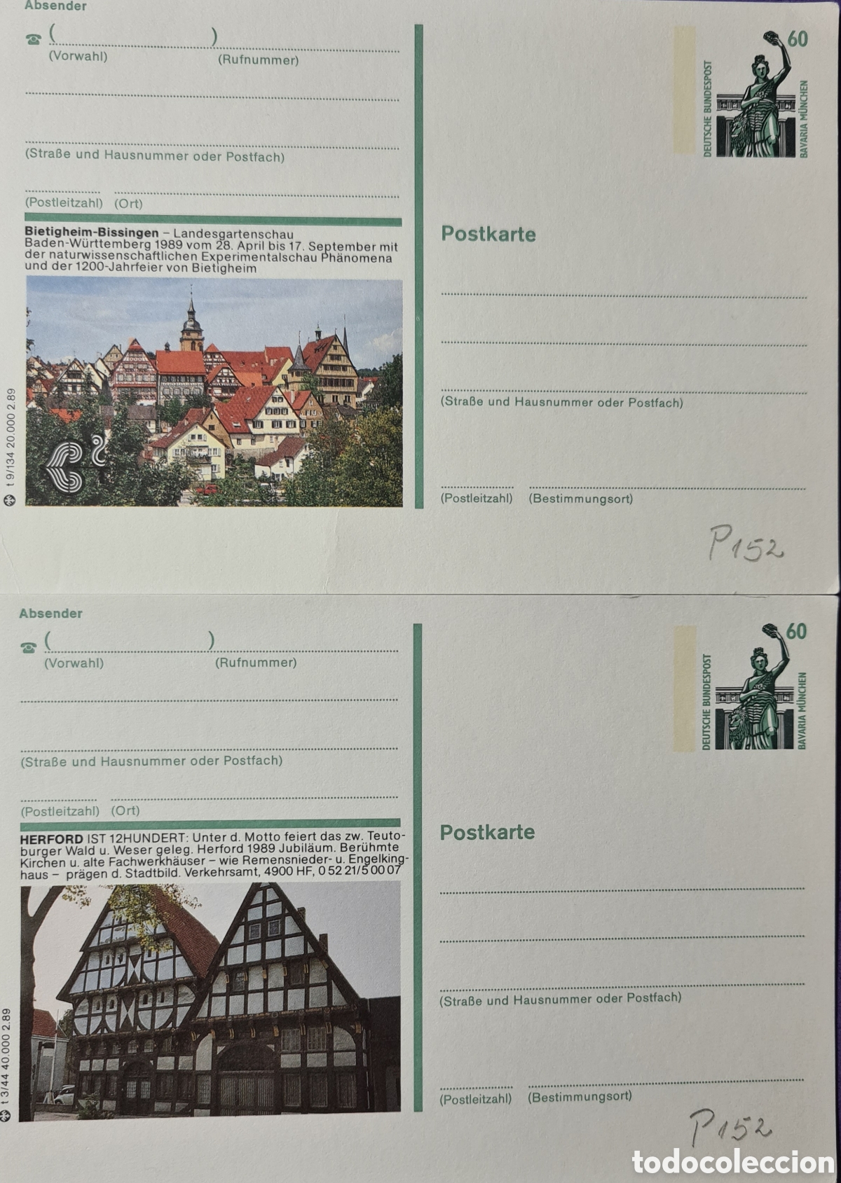 Sellos: 5 Enteros postales de Alemania 1989