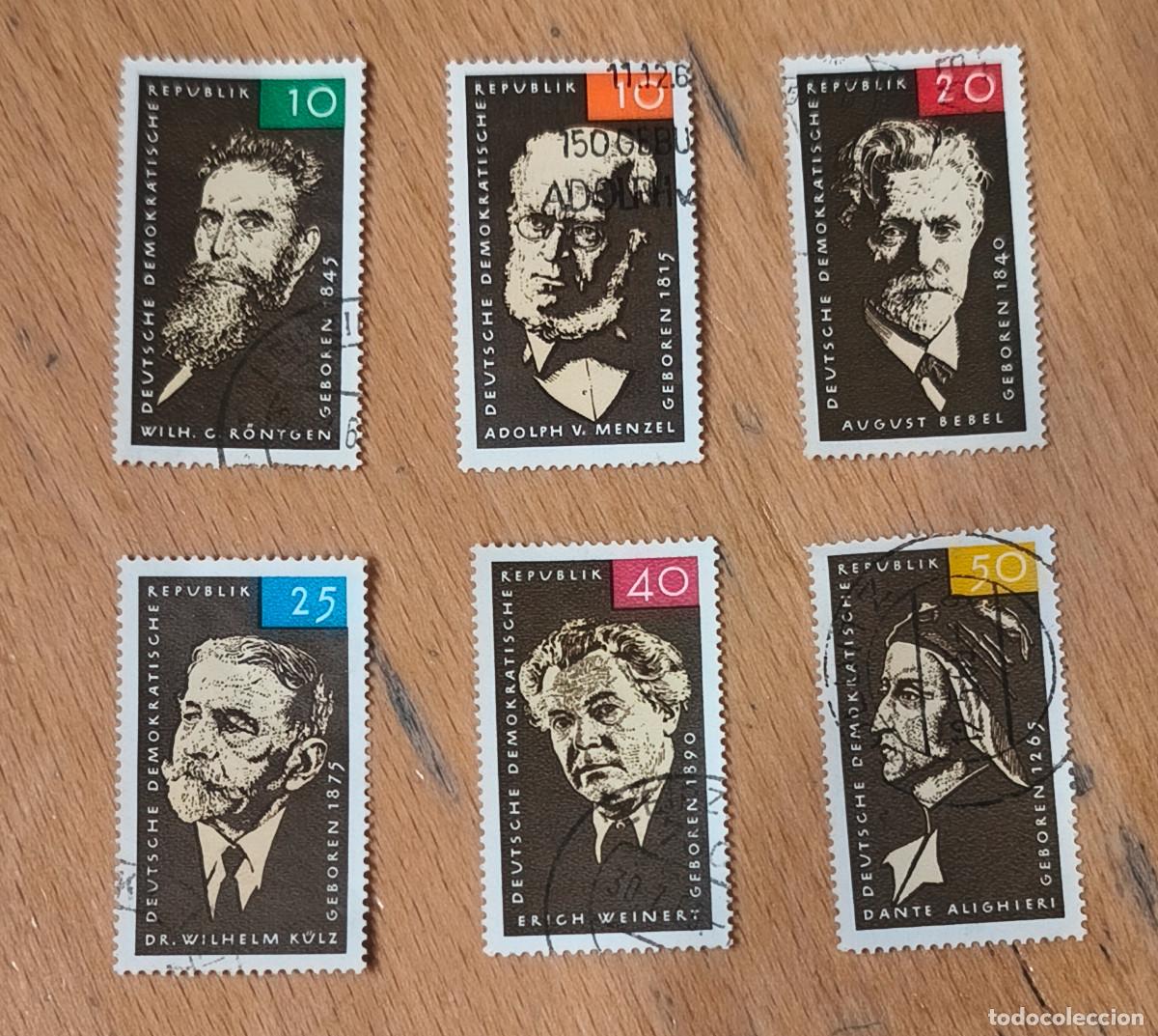 Timbres: Alemania DDR 1965 Aniversarios de nacimientos Yvert 753,753A,754,754A,754B y 755 serie completa
