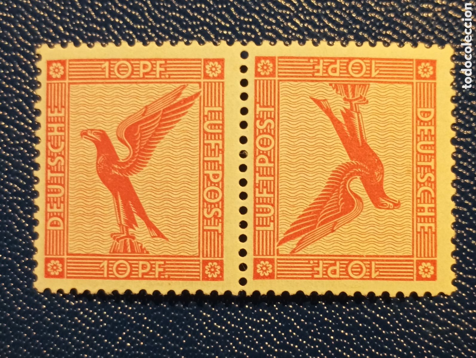 Sellos: SELLOS ALEMANIA IMPERIO MNH 1926 CORREO A&Eacute;REO. PAREJA INVERTIDA TETE-BECHE. 10+10. MICHEL K7. 345&euro;