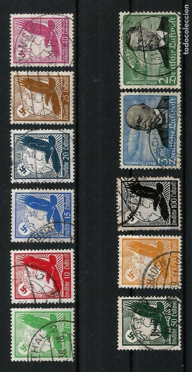 Selos: ALEMANIA 1934 - III REICH - &Aacute;GUILA Y GLOBO - A&Eacute;REOS - CIRCULADA - CARA - SERIE COMPLETA