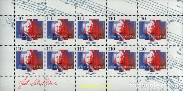 Sellos: 146767 MNH ALEMANIA FEDERAL 2000 BICENTENARIO DE LA MUERTE DEL COMPOSITOR JOHANN SEBASTIAN BACH
