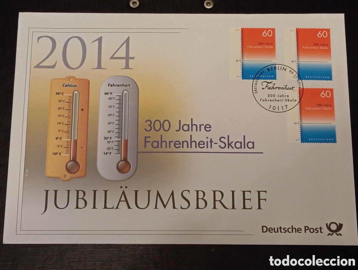Timbres: Sobre Aniversario 2014 - 300 A&ntilde;os Escala Fahrenheit - Deutsche Post (A5 + Postal)