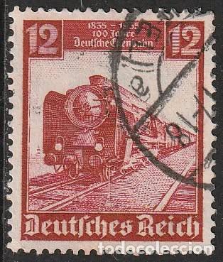 Sellos: Alemania Reich 1935 Scott 460 Sello &ordm; Centenario Tren Aguila &rdquo;Adler&rdquo; Primera Locomotora de la linea