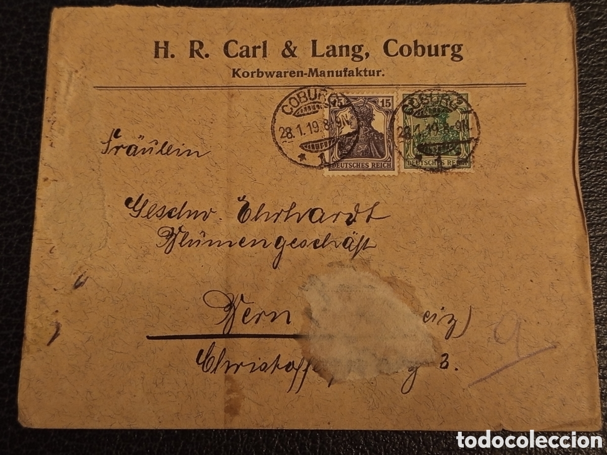 Sellos: Sobre Circulado Alemania 1919 - Sellos Germania 15pf - Coburg a Gera - Hist&oacute;rico