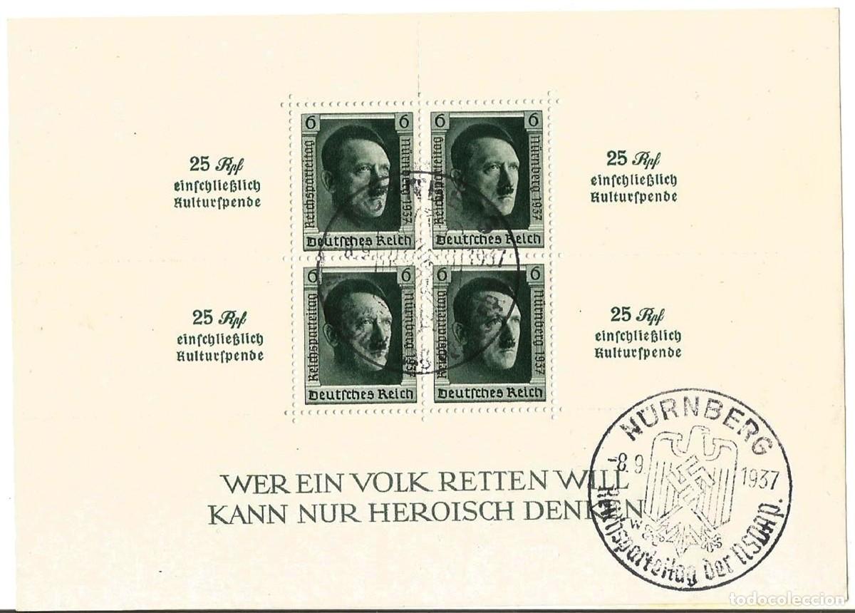 Sellos: ALEMANIA III REICH - 1937 - HOJITA MINISHEET- HITLER - USADO - MARCA DE AGUA ESVASTICAS