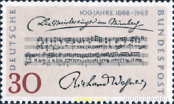Sellos: 145246 MNH ALEMANIA FEDERAL 1968 CENTENARIO DE &rdquo;LOS MAESTROS CANTORES DE NUREMBERG&rdquo; DE WAGNER