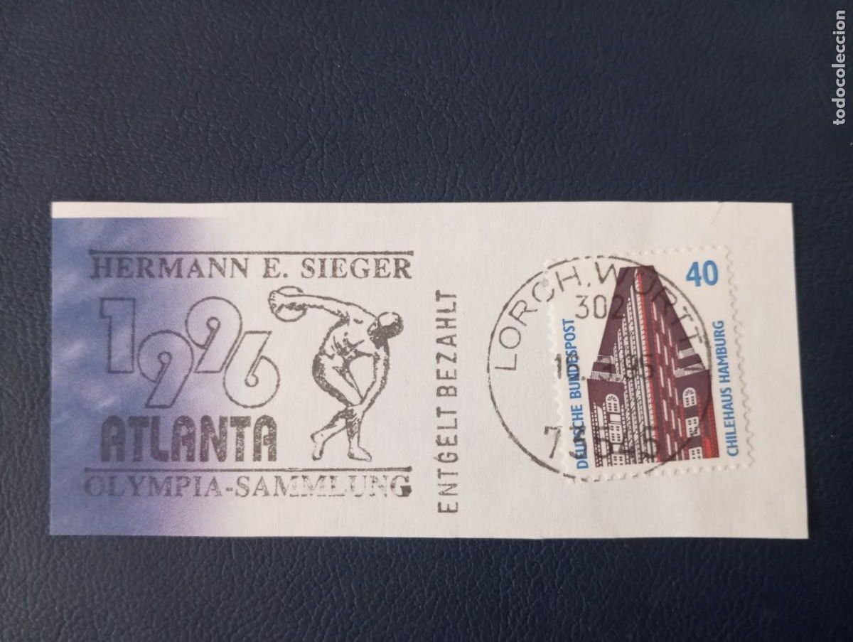Sellos: ALEMANIA, 1996, MATASELLOS ESPECIAL HERMANN SIEGER, OLIMPIADAS ATLANTA