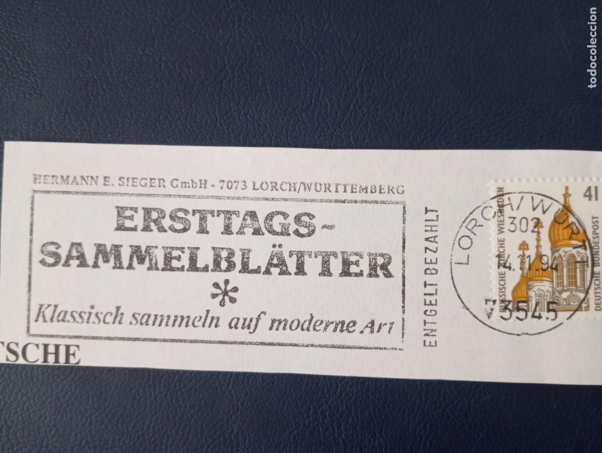 Sellos: ALEMANIA, 1994 MATASELLOS ESPECIAL HERMANN SIEGER, ERSTTAGS SAMMEKBL&Auml;TTER KLASSISCH SAMMELN AUF MODE
