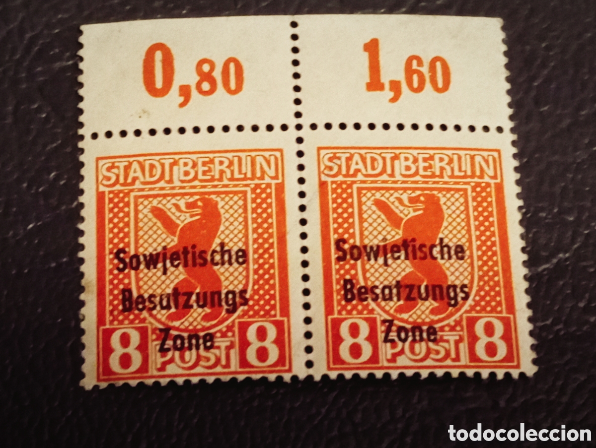 Sellos: SBZ 1945 Berl&iacute;n-Brandeburgo Nr. 3 A, Pareja con Margen Superior, Nuevo
