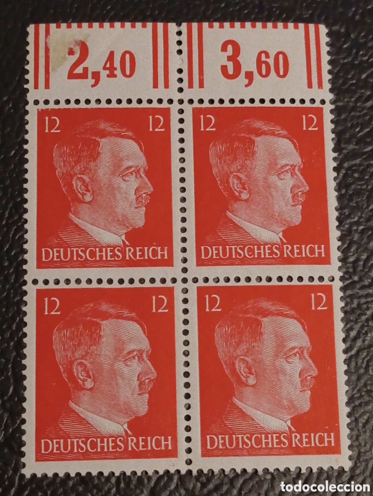 Sellos: Alemania 1941 - Bloque de 4 Sellos Hitler 12 Pf - MiNr. 795 MNH con Borde de Hoja
