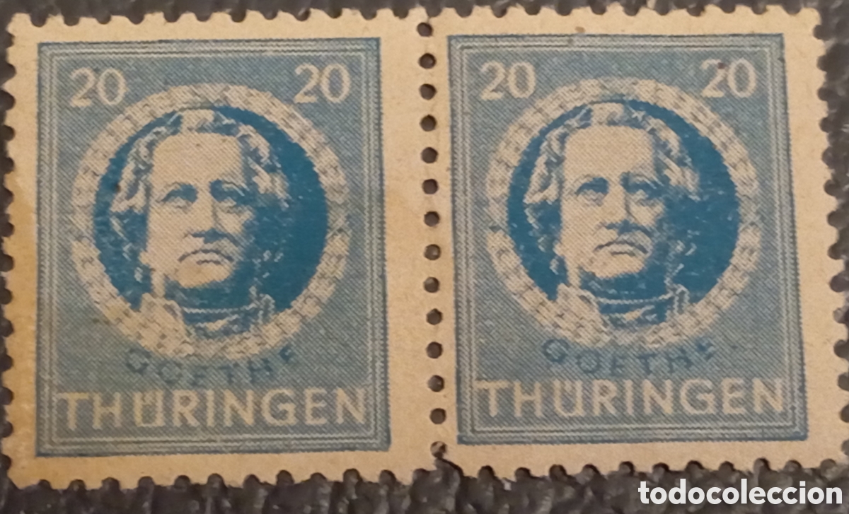 Sellos: Pareja 1945 Turingia (SBZ) 20 Pf. Goethe - Michel 98B - MH