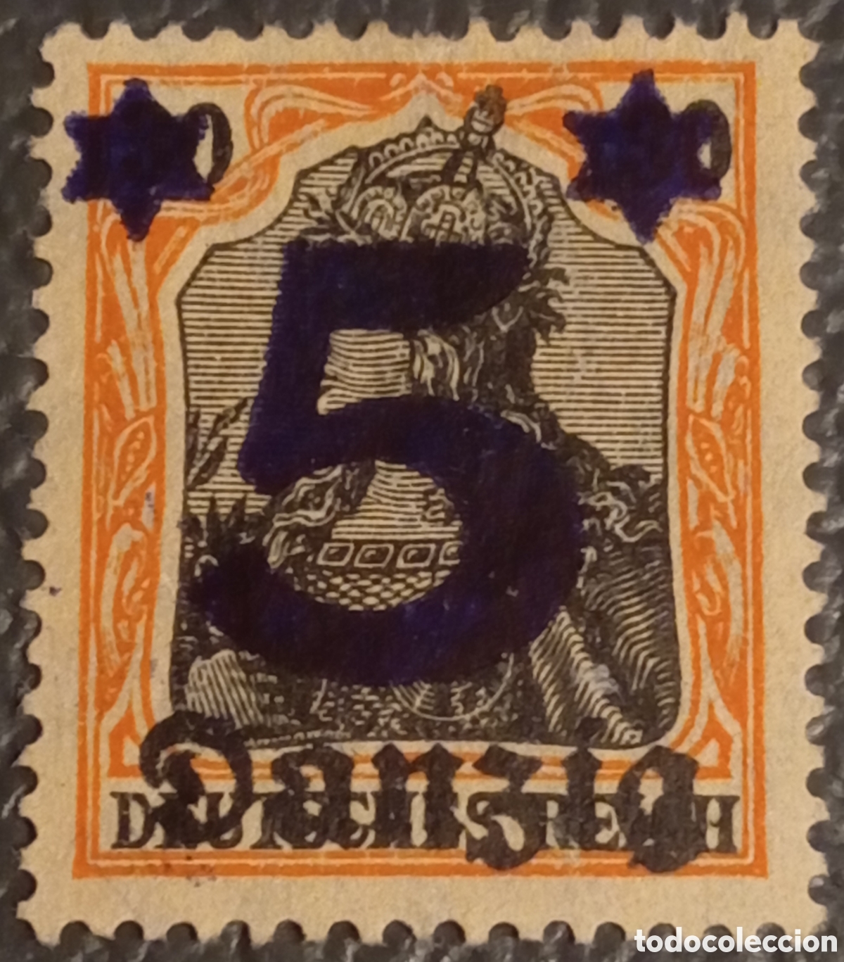 Sellos: Danzig 1920 - Sello Germania 5 sobre 30 Pf. - Michel Nr. 16 / Scott #19