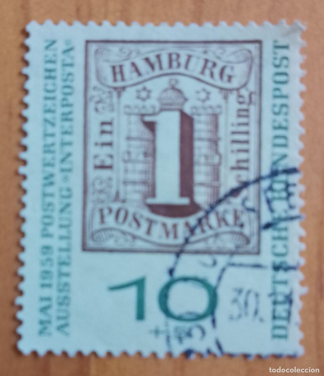 Sellos: ALEMANIA - V/F 10 + 50 - EXPOSICI&Oacute;N DE SELLOS POSTALES INTERPOSTAL, MAYO DE 1959