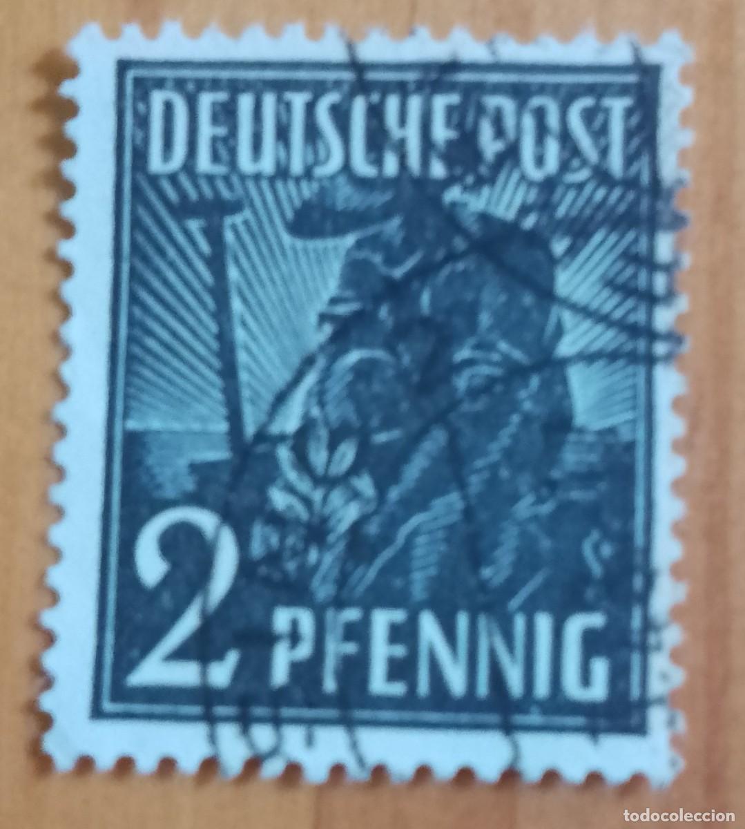 Sellos: ALEMANIA - V/F 2 PFENNIG - A&Ntilde;O 1947 - OFICIOS, TRABAJADOR, CAMPESINO, LABRADOR