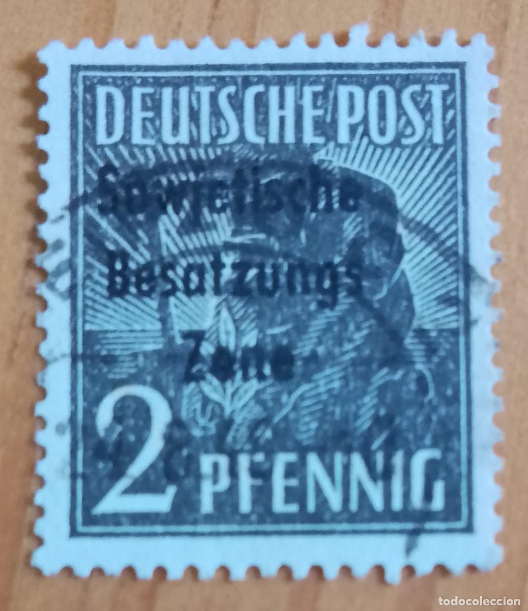 Sellos: ALEMANIA - V/F 2 PFENNIG - A&Ntilde;O 1947 - OFICIOS, CAMPESINO, LABRADOR - ZONA OCUPACI&Oacute;N SOVI&Eacute;TICA
