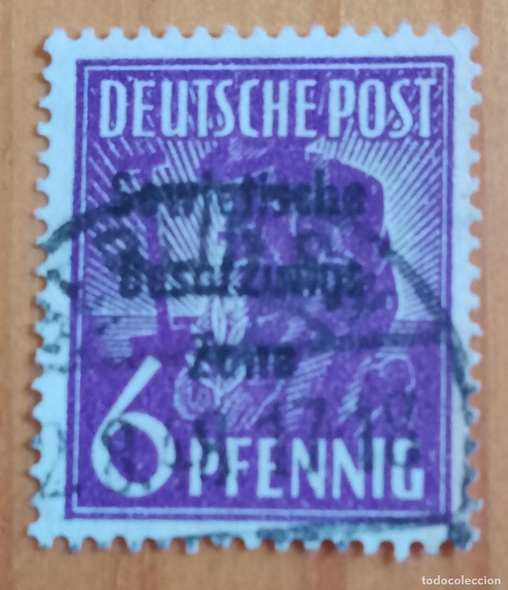 Sellos: ALEMANIA - V/F 6 PFENNIG - A&Ntilde;O 1947 - OFICIOS, CAMPESINO, LABRADOR - ZONA OCUPACI&Oacute;N SOVI&Eacute;TICA.